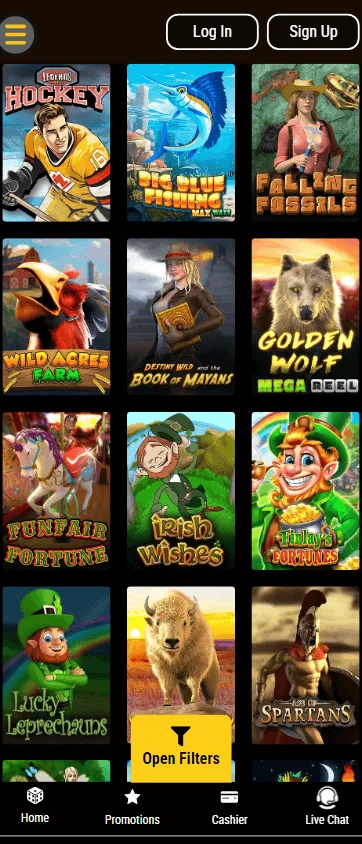 Grand Rush Casino mobile game selection